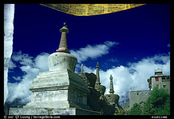 Chortens and  prayer flags, Lahul, Himachal Pradesh. India