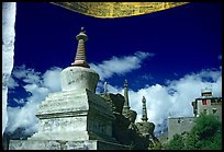 Chortens and  prayer flags, Lahul, Himachal Pradesh. India (color)