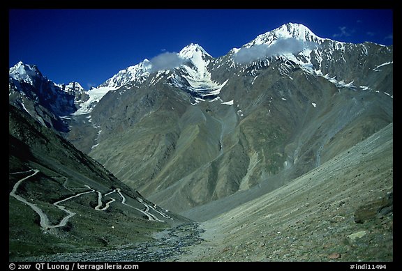 Mountainside road with hairpin turns, Himachal Pradesh. India (color)