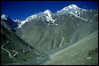 Mountainside road with hairpin turns, Himachal Pradesh. India (color)