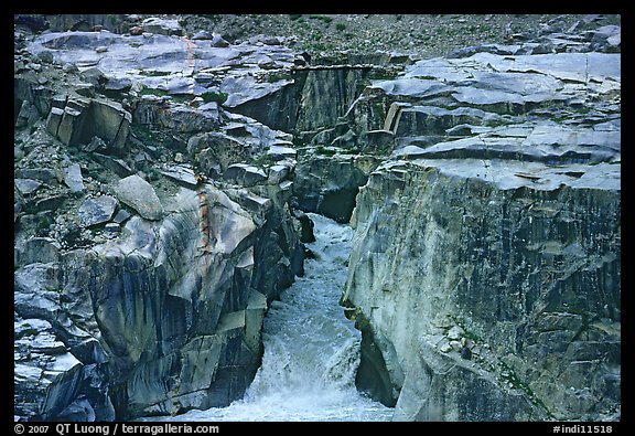 Gorge and precarious bridge, Zanskar, Jammu and Kashmir. India