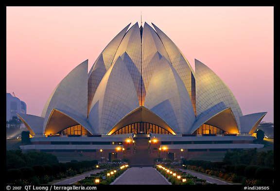 Bahai temple at dusk. New Delhi, India