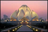 Lotus-shaped Bahai temple at twilight. New Delhi, India