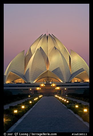 Bahai faith temple at twilight. New Delhi, India (color)