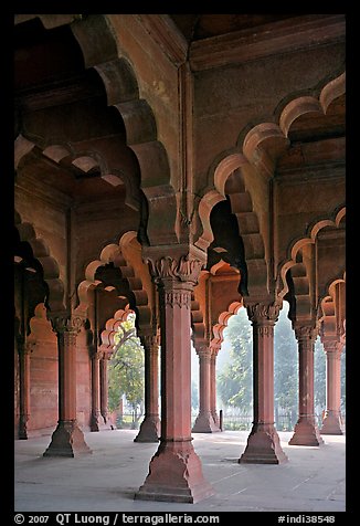 Red sandstone arches in Diwan-i-Am, Red Fort. New Delhi, India