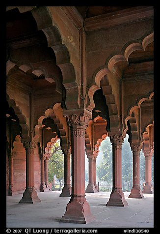 Red sandstone arches in Diwan-i-Am, Red Fort. New Delhi, India (color)