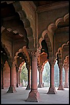 Red sandstone arches in Diwan-i-Am, Red Fort. New Delhi, India