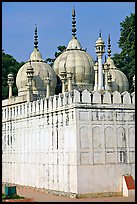 Moti Masjid (Pearl Mosque), enclosed between walls aligned with the rest of the Red Fort. New Delhi, India