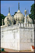 Moti Masjid (Pearl Mosque), enclosed between walls aligned with the rest of the Red Fort. New Delhi, India (color)