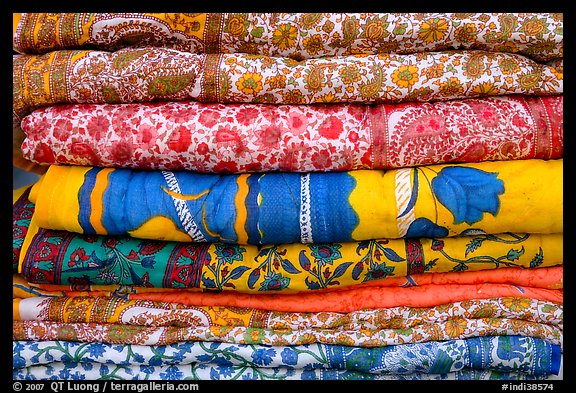 Fabrics for sale, Covered Bazar, Red Fort. New Delhi, India (color)