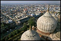 Domes of Jama Masjid mosque and Old Delhi from above. New Delhi, India (color)