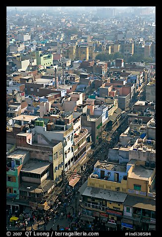 View of a Old Delhi street from above. New Delhi, India