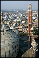 Domes and Minaret from above, Jama Masjid. New Delhi, India