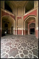 Geometrical patters on the floor of hall, Humayun's tomb. New Delhi, India (color)