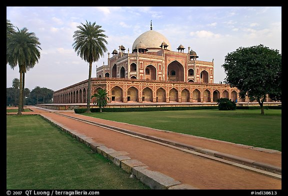 Mughal gardens and main mausoleum, Humayun's tomb. New Delhi, India (color)