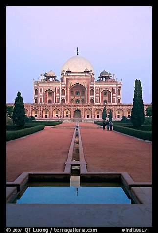 Humayun's tomb and watercourses at dusk. New Delhi, India