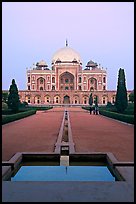 Humayun's tomb and watercourses at dusk. New Delhi, India