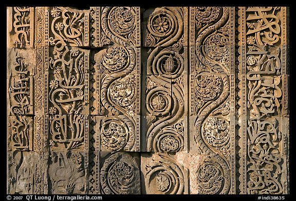 Geometrical patterns with  Floral motifs, Quwwat-ul-Islam mosque, Qutb complex. New Delhi, India