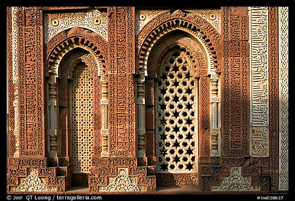 Marble screened windows of Imam Zamin tumb, Qutb complex. New Delhi, India (color)