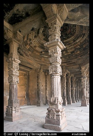 Colums around Quwwat-ul-Islam mosque, Qutb complex. New Delhi, India (color)