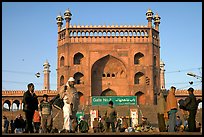 Early morning activity under Jama Masjid East Gate. New Delhi, India