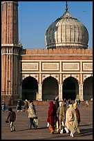 Group of people, courtyard, prayer hall, and dome, Jama Masjid. New Delhi, India ( color)