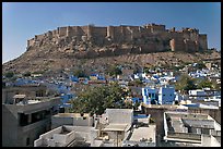 Mehrangarh Fort and city rooftops, afternoon. Jodhpur, Rajasthan, India (color)