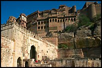 Gate and high wall, Mehrangarh Fort. Jodhpur, Rajasthan, India