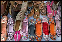 Embroidered mojris (traditional Jodhpur shoes) for sale. Jodhpur, Rajasthan, India