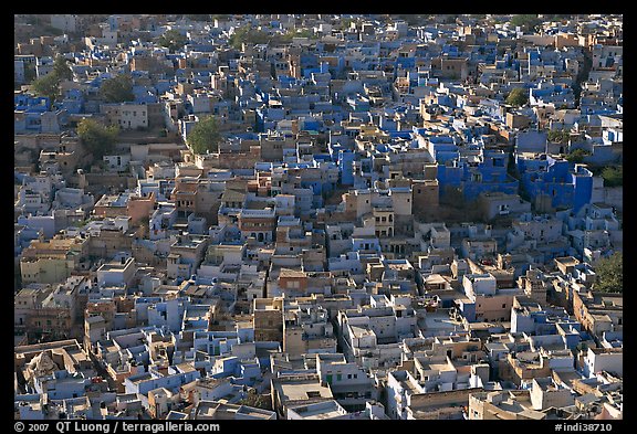 View over a sea of blue houses from Mehrangarh Fort. Jodhpur, Rajasthan, India (color)