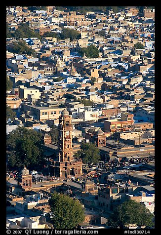 Clock tower and old quarter seen from  Mehrangarh Fort. Jodhpur, Rajasthan, India