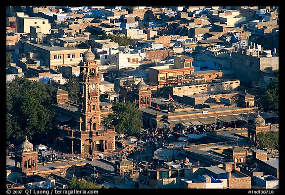 Sardar Market and bell tower seen from above. Jodhpur, Rajasthan, India