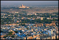 Old town, with Umaid Bhawan Palace in the distance, Mehrangarh Fort. Jodhpur, Rajasthan, India (color)