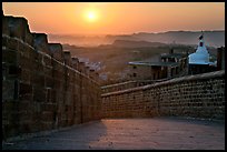 Mehrangarh Fort walls and Chamunda Devi temple. Jodhpur, Rajasthan, India (color)