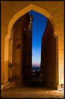 Gate and walls at dusk, Mehrangarh Fort. Jodhpur, Rajasthan, India (color)