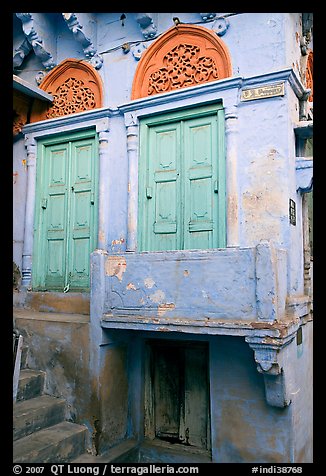 Green doors and blue walls. Jodhpur, Rajasthan, India