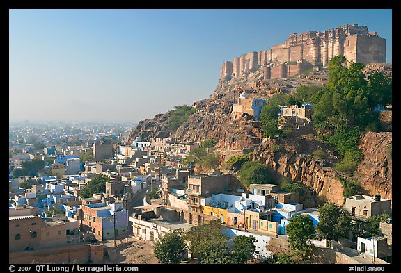 Mehrangarh Fort overlooking the old town, morning. Jodhpur, Rajasthan, India