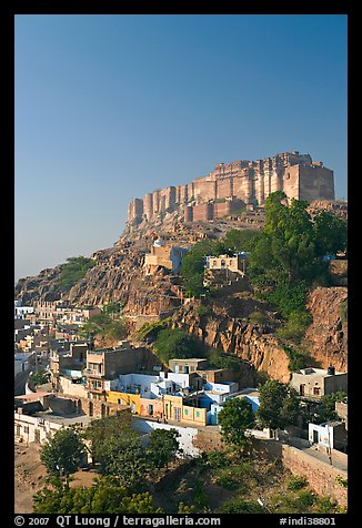 Mehrangarh Fort on top of hill. Jodhpur, Rajasthan, India (color)