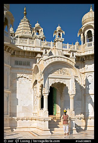 Man with turban standing in front of the entrance of Jaswant Thada. Jodhpur, Rajasthan, India (color)