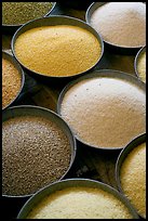 Grains in cicular containers, Sardar market. Jodhpur, Rajasthan, India (color)