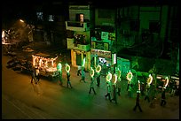 Street wedding procession bright lights seen from above. Varanasi, Uttar Pradesh, India ( color)