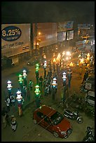 Street and wedding procession by night from above. Varanasi, Uttar Pradesh, India