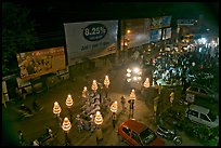 Wedding procession seen from above at night. Varanasi, Uttar Pradesh, India (color)