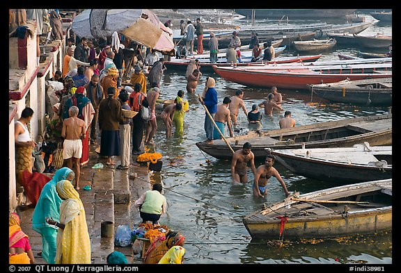 Ritual dip into the Ganga River. Varanasi, Uttar Pradesh, India (color)