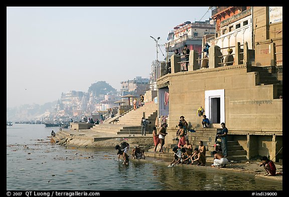 Men dipping in Ganga River at Meer Ghat. Varanasi, Uttar Pradesh, India (color)