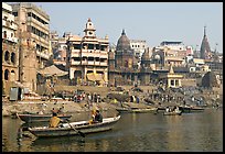 Rowboat and Manikarnika Ghat. Varanasi, Uttar Pradesh, India (color)