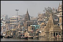 Temples on the banks of Ganges River, Manikarnika Ghat. Varanasi, Uttar Pradesh, India ( color)