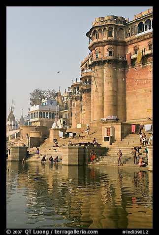 Castle-like towers and steps, Ganga Mahal Ghat. Varanasi, Uttar Pradesh, India (color)