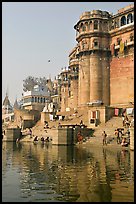 Castle-like towers and steps, Ganga Mahal Ghat. Varanasi, Uttar Pradesh, India (color)