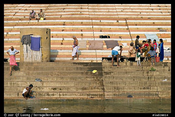 Steps leading to river at Scindhia Ghat. Varanasi, Uttar Pradesh, India (color)